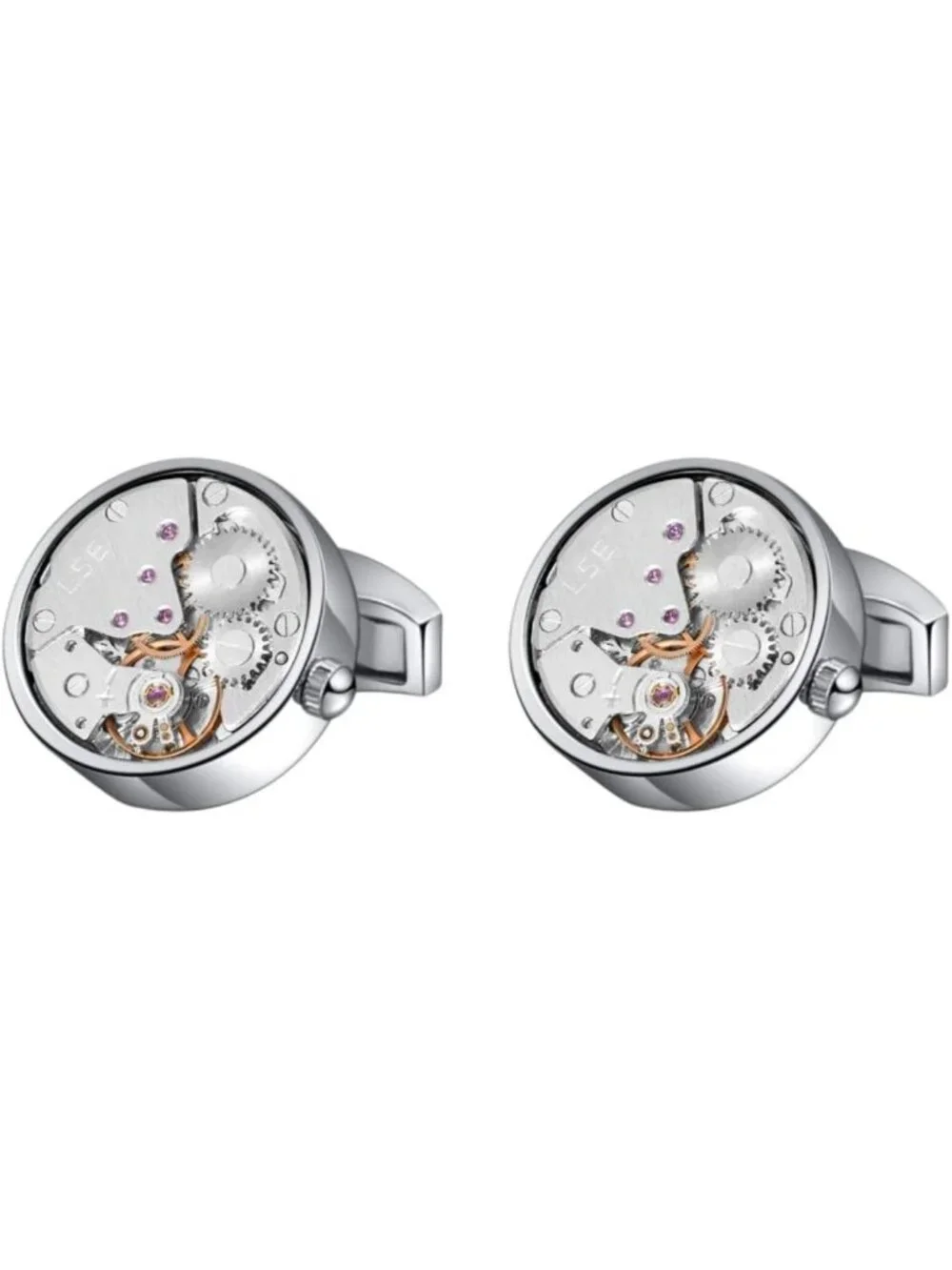 Steampunk Gear Cufflinks for Men - Watch Movement Design, Brass, Gift Box